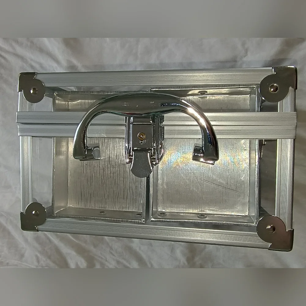 Vintage 90s Caboodles Silver Metallic & Acrylic Cosmetics/Crafts Organizer